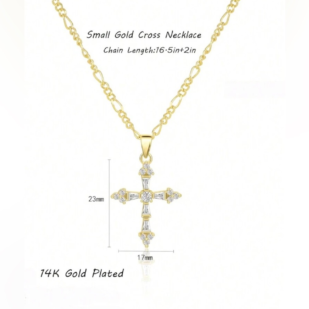 14k Gold Plated Cross Pendant Necklace - Picture 7 of 10